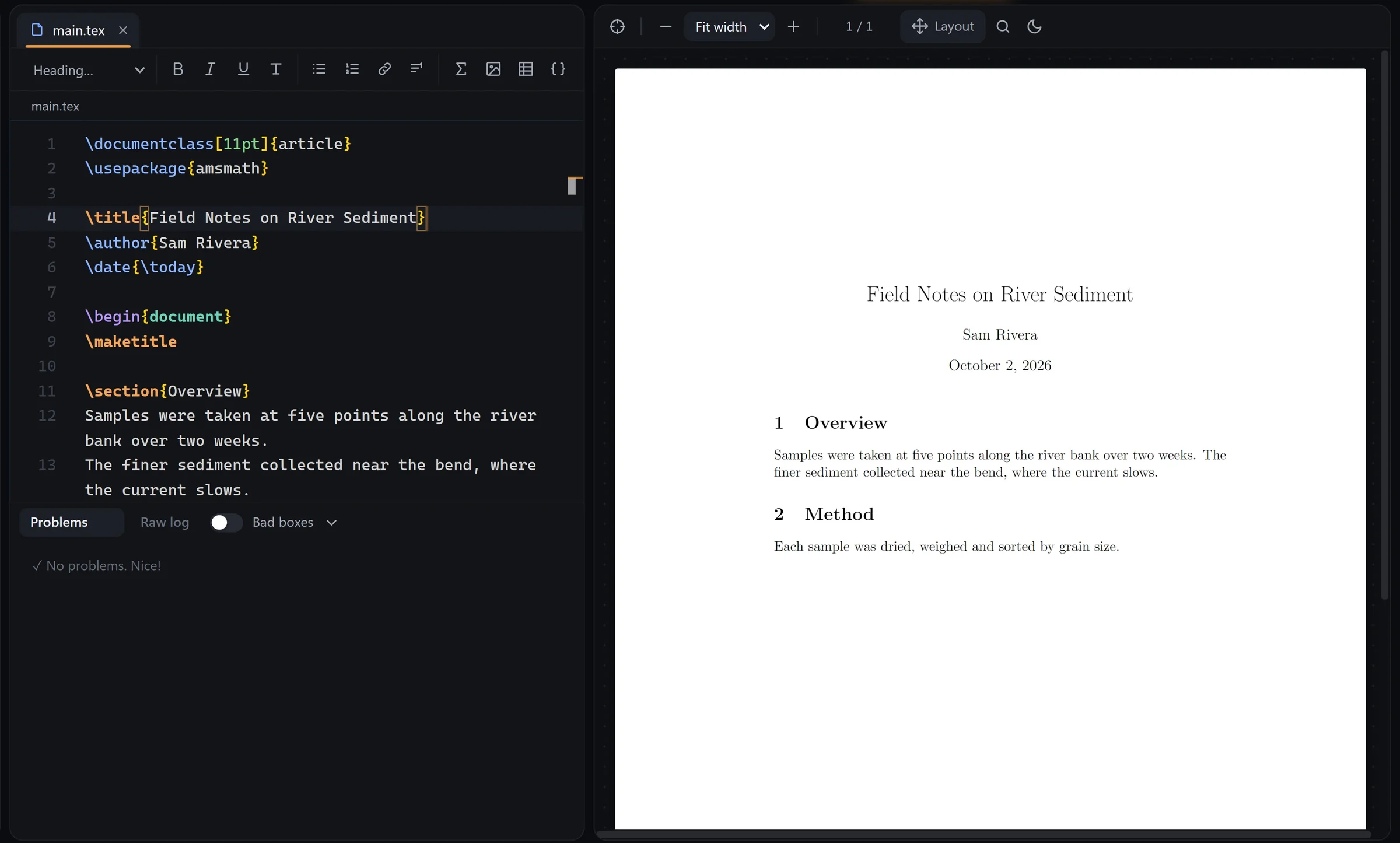 After the fix: the PDF built