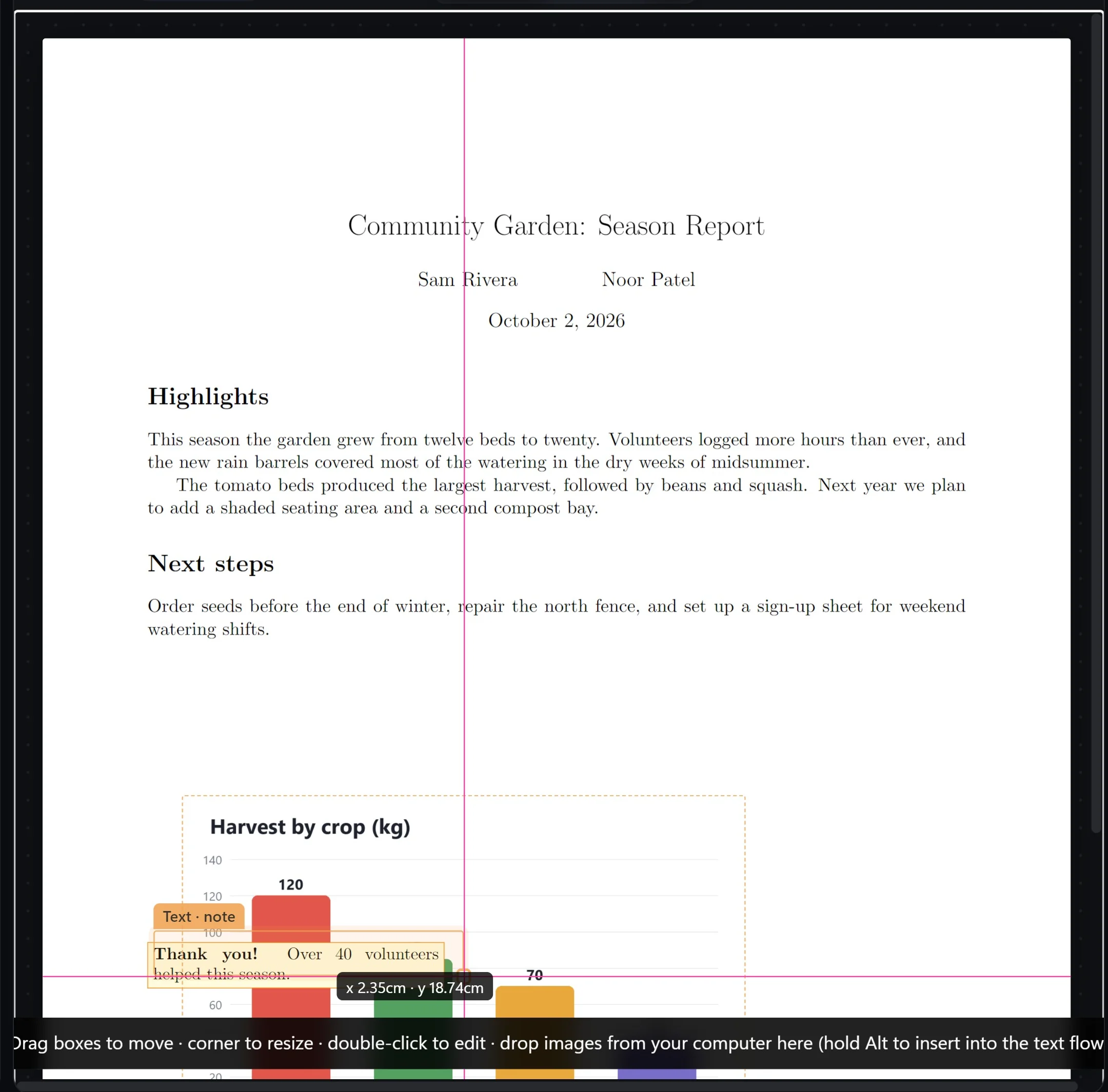 Dragging a chart on the PDF in layout mode