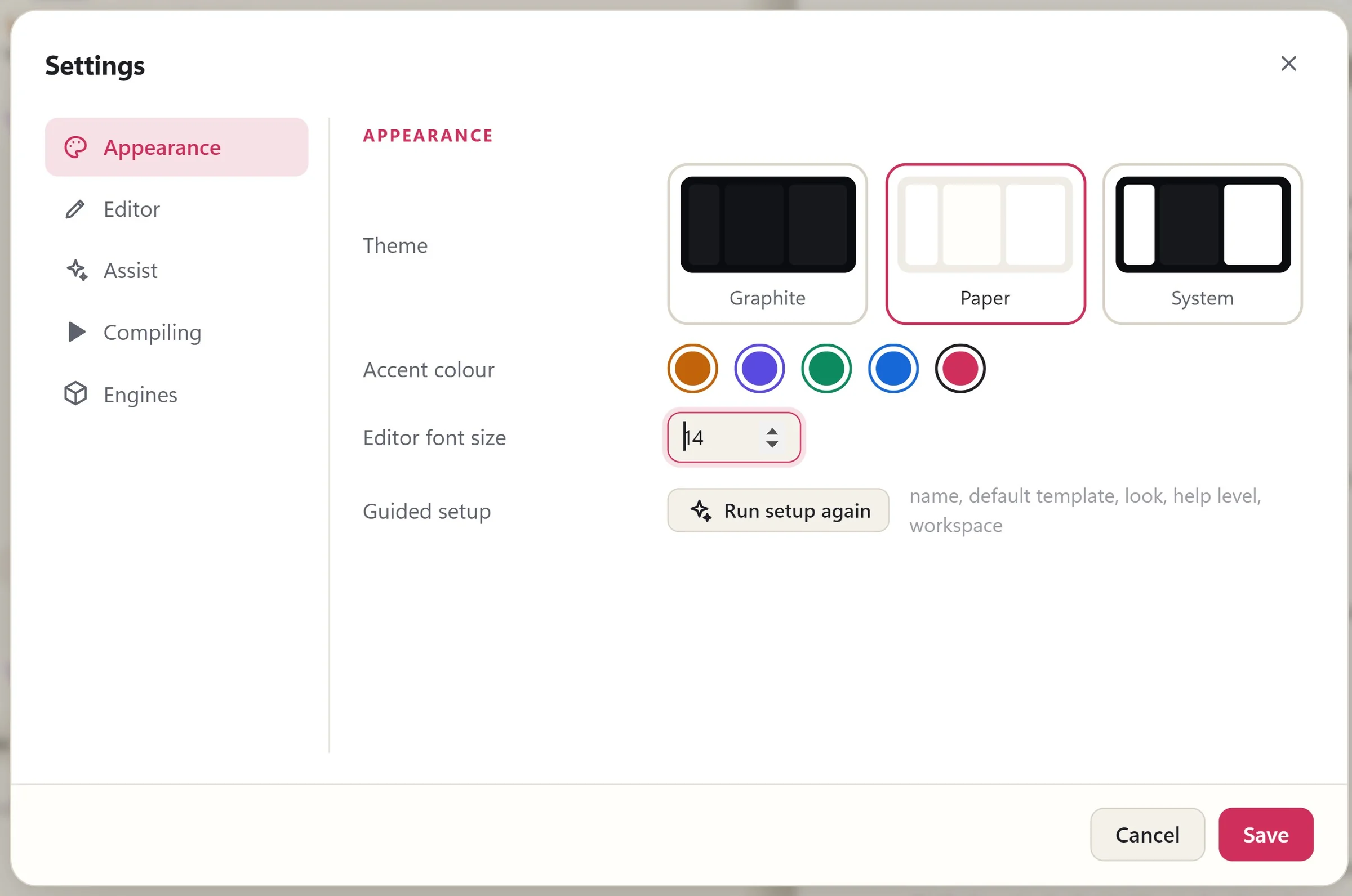 Theme and accent settings